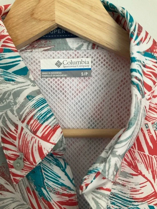 Columbia Super Tamiami PFG Coral & Teal Tropical Short-Sleeve Button-Down Shirt - Picture 4 of 12